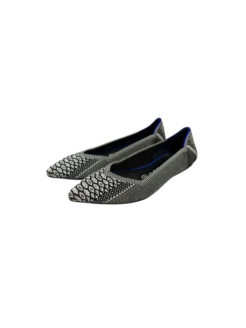 Women’s Rothy’s The Point Pointed Flats Black & White Python Slip Ons